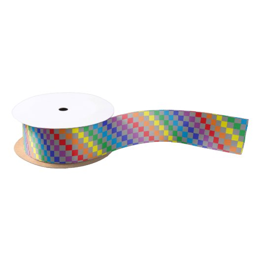 Ruban En Satin Gris Checkered d'arc-en-ciel (Bobine)