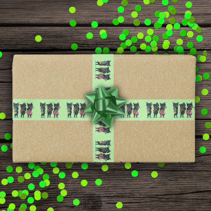 Ruban En Satin Groupe Trois Black Cat Musiciens Instruments Green