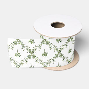 Ruban En Satin Guirlande de Noël à motif de gui à l'aquarelle