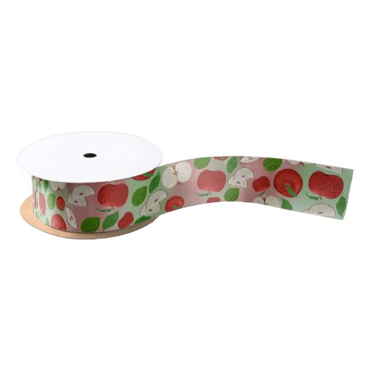 Ruban En Satin Hand-Drawn Apple Ribbon – Rustic Modern (Bobine)
