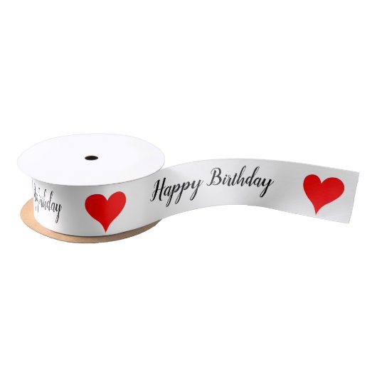 Ruban En Satin Happy Birthday Red Hearts 1.5 INCH (Bobine)