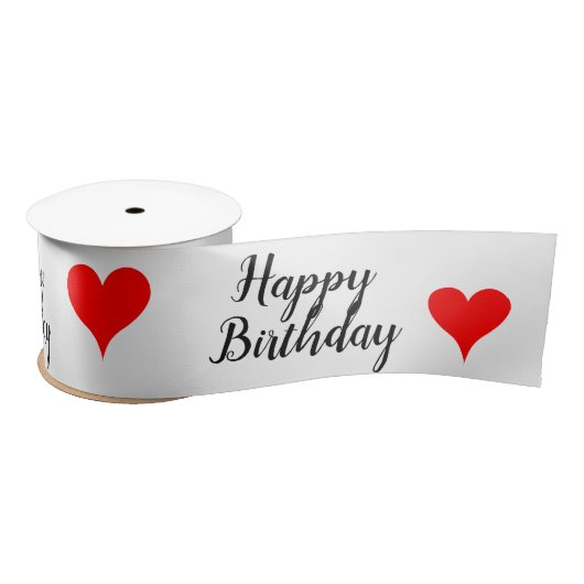 Ruban En Satin Happy Birthday Red Hearts 3 INCH (Bobine)