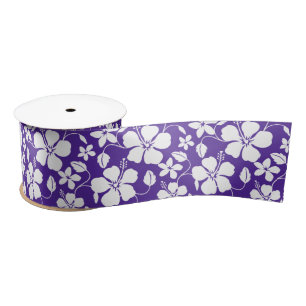 RUBAN EN SATIN HAWAIIAN HULA (HIBISCUS) PURPLE