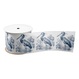 Ruban En Satin Herbe d'art de style Delft bleu et blanc avec fleu
