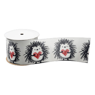 Ruban En Satin Hérisson Gribouillé Avec Cœur Rouge