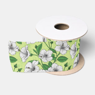 Ruban En Satin Hibiscus blanc motif floral tropical