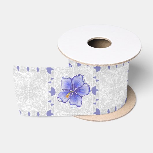 Ruban En Satin Hibiscus & dentelle BLEU (Bobine)