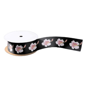 Ruban En Satin Hibiscus d'été main aquarelle fleurs roses