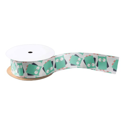 Ruban En Satin Hiboux lunatiques turquoises (Bobine)