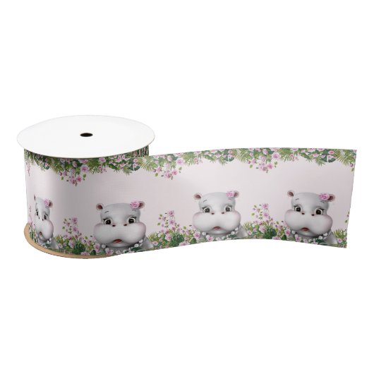 Ruban En Satin Hippo rose floral (Bobine)