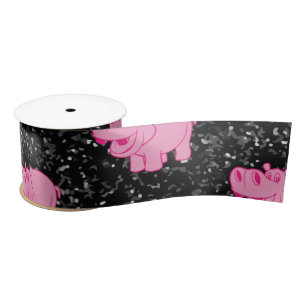 Ruban En Satin Hippopotame rose Cute Hippopotame souriant