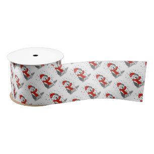 Ruban En Satin Hiver (rouge) Vieux chien anglais (gris 1) Mignonn
