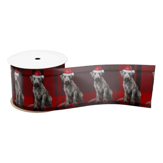 Ruban En Satin Holiday Irish Wolfhound Dog Red Christmas Plaid (Bobine)