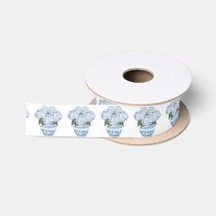 Ruban En Satin Hortensias bleus dans un pot de chinoiserie