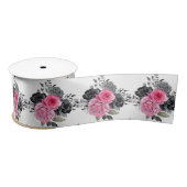 Ruban En Satin Hot Pink and Silver Elegant Flowers (Bobine)