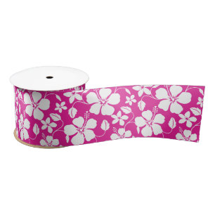 RUBAN EN SATIN HULA HAÏIENNE (HIBISCUS) ROSE CHAUDE SATIN RIBBON