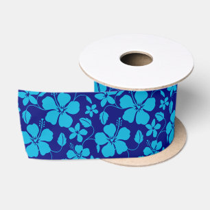RUBAN EN SATIN HULA HAWAIEN (HIBISCUS) BLEU FONCÉ/CLAIR