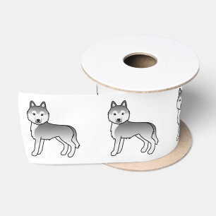 Ruban En Satin Husky Sibérien argenté Chien de dessin animé migno