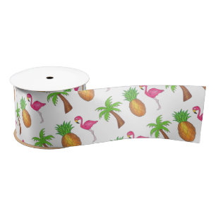 Ruban En Satin Ile tropicale Palm Tree Ananas Flamant rose rose