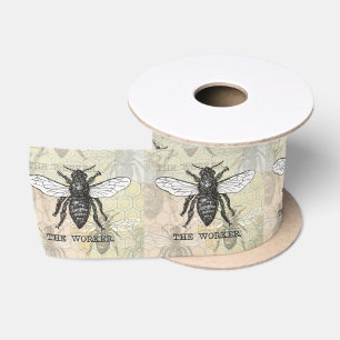 Ruban En Satin Illustration d'abeille ouvrière vintage
