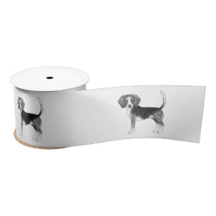 Ruban En Satin Illustration de chien Beagle mignon en noir et bla