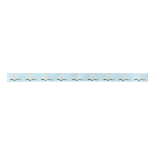Ruban En Satin Illustration de Lotus Lumineux Blanc Bleu Clair (Devant)