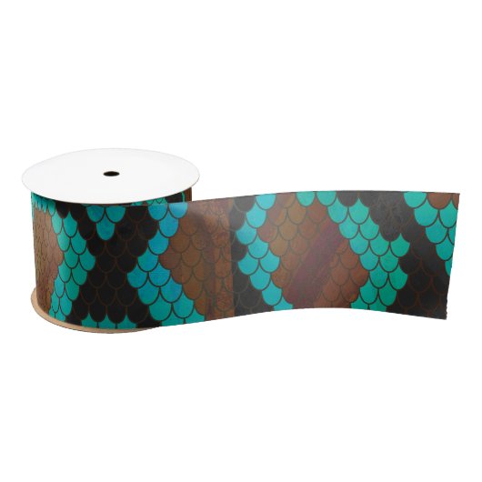 Ruban En Satin Impression Brown et Turquoise de serpent (Bobine)