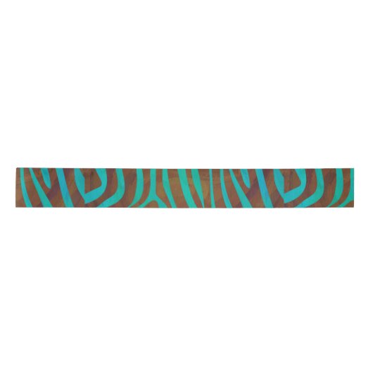 Ruban En Satin Impression Brown et Turquoise Zebra (Devant)