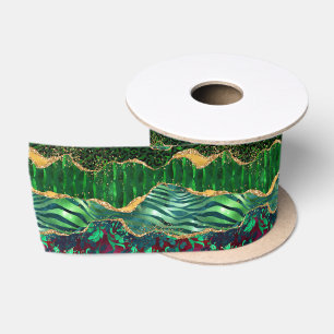 Ruban En Satin Impression d'animal de safari vert Agate