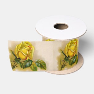 Ruban En Satin Impression d'art antique fine de rose jaune
