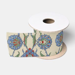 Ruban En Satin Impression d'art floral géométrique bleu rouge ara