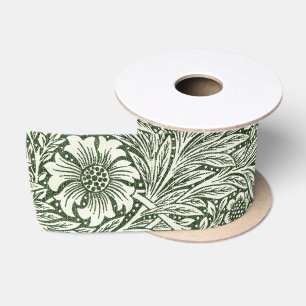Ruban En Satin Impression d'art floral vert Marigold de William M