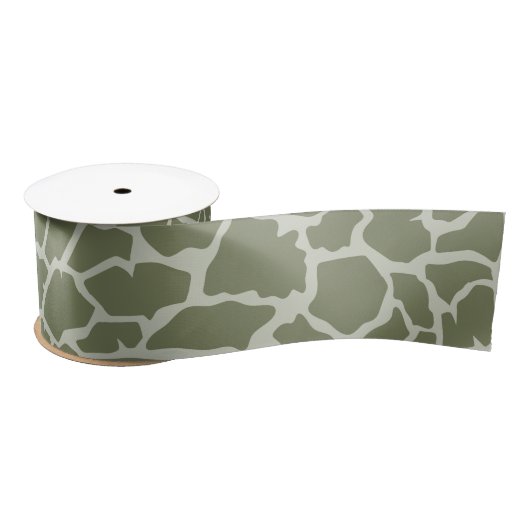 Ruban En Satin Impression de girafe verte Sage (Bobine)