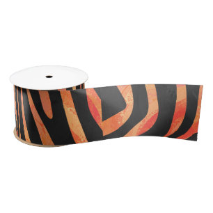 Ruban En Satin Impression noire et orange Zebra