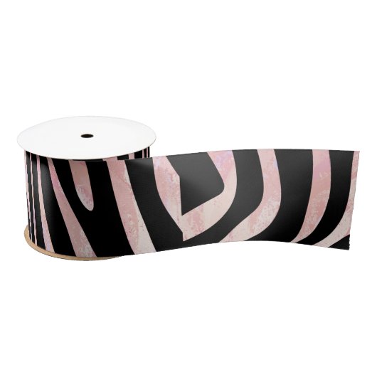 Ruban En Satin Impression noire et rose Zebra (Bobine)