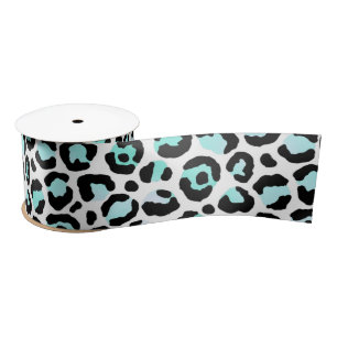 Ruban En Satin Imprimé Animal Bleu Taches Turquoise Rose Faux Noi