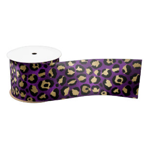 Ruban En Satin Imprimé Léopard Violet Gras Motif Animal Glamour