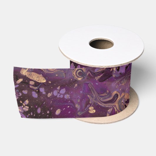 Ruban En Satin iris encre dorée tourbillon : (Bobine)