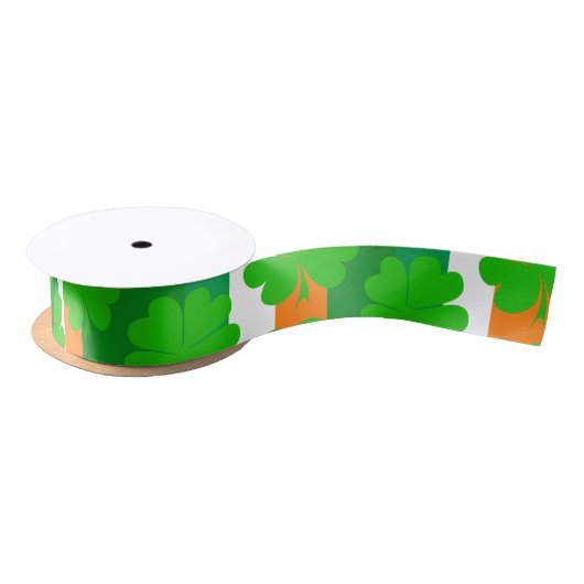 Ruban En Satin Irish Flag & Shamrock - Irlande, feuille de trèfle (Bobine)