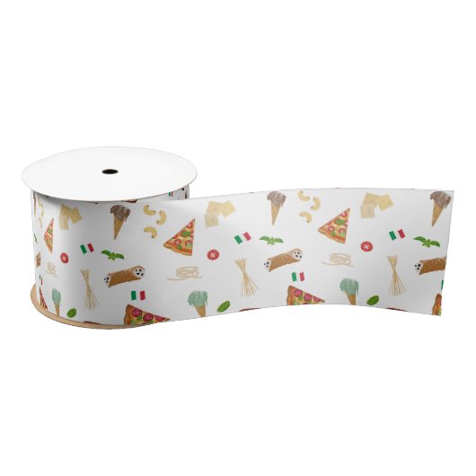 Ruban En Satin Italian Food Pizza Pasta Tiramisu Pattern (Bobine)