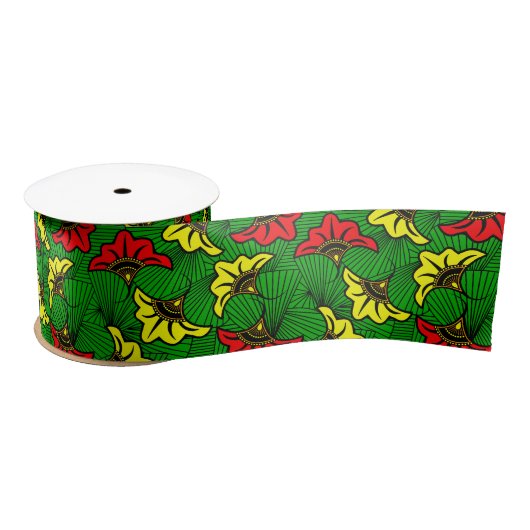 Ruban En Satin Jamaican Rasta African Biloba Flower Pattern (Bobine)