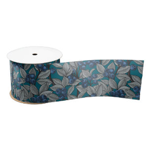 Ruban En Satin Jardin aux bleuets, bleu et gris