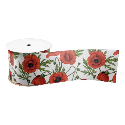 Ruban En Satin Jardin de coquelicot dans le corail et brun (Bobine)