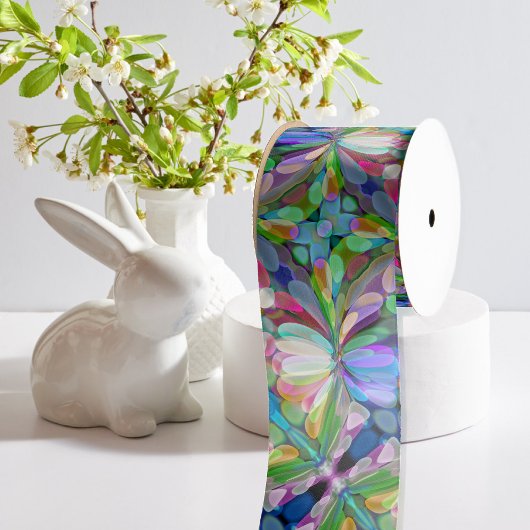 Ruban En Satin Jardin de Fleur sauvage de libellules Abstrait Flo