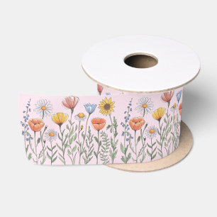 Ruban En Satin Jardin de fleurs sauvages motif floral fleurs
