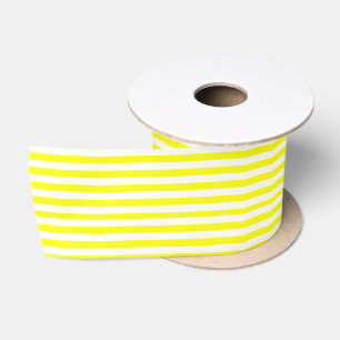 Ruban En Satin Jaune Ensoleillé et Imprimé Rayé Blanc