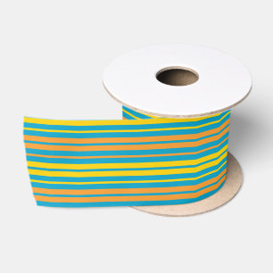 Ruban En Satin Jaune et bandes verticales orange bleu