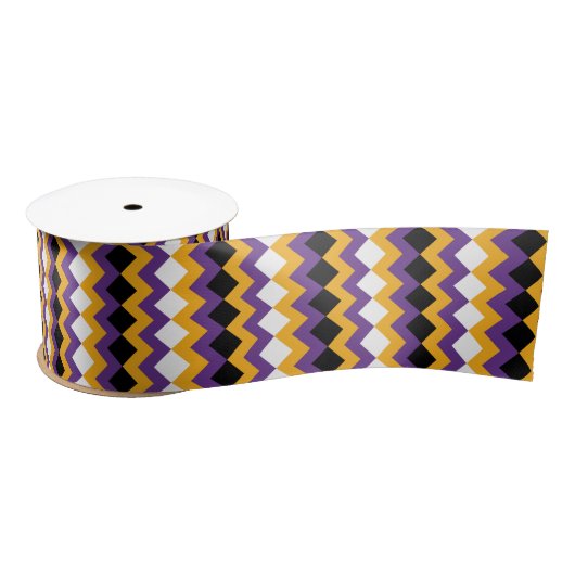 Ruban En Satin Jaune, violet, noir et blanc Zigzag Chevron (Bobine)