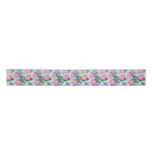 Ruban En Satin Jay bleu et fleurs motif aquarelle (Devant)