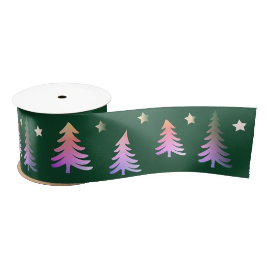 Ruban En Satin Joli arbre rose vert hiver Noël (Bobine)